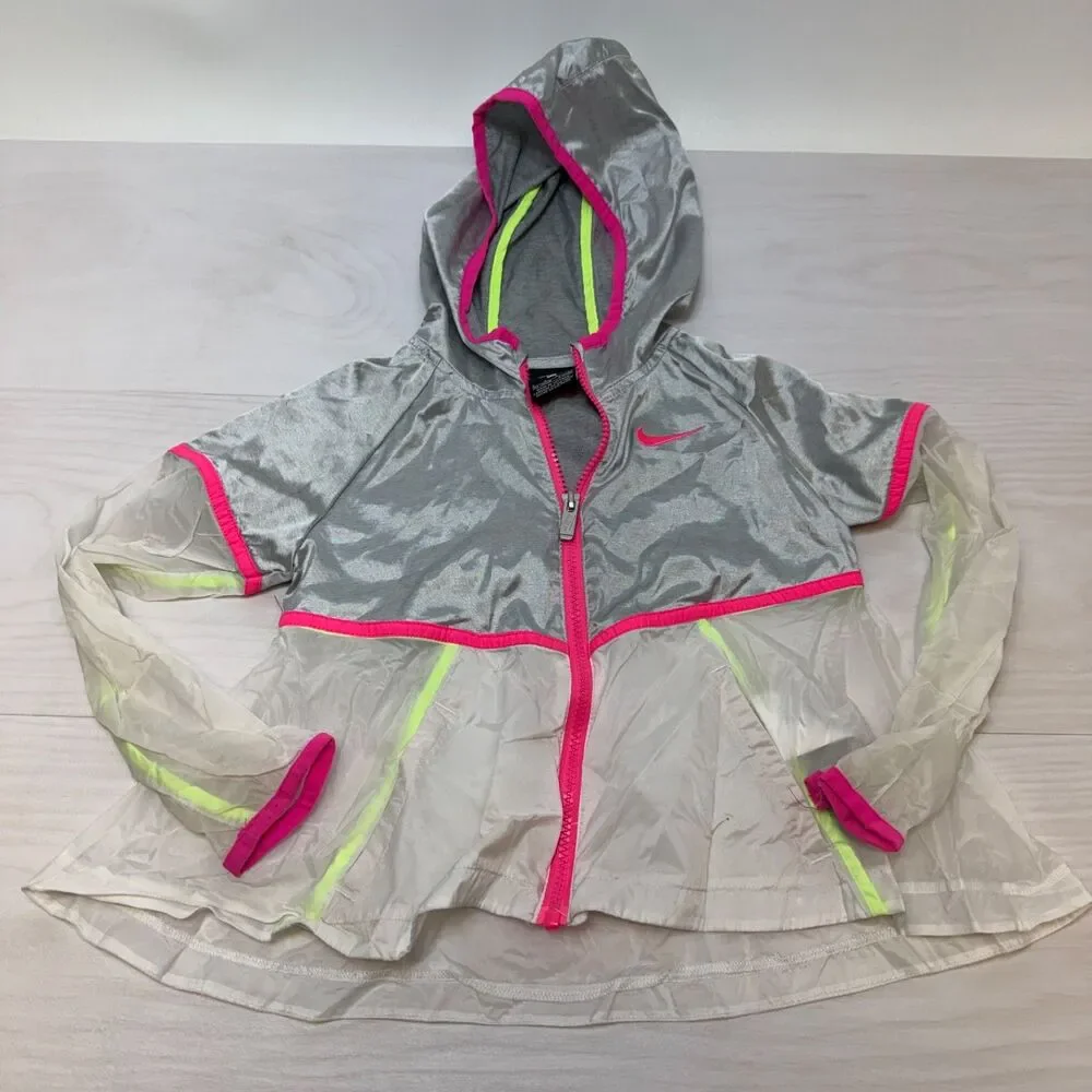 Nike Toddler‎ Girls Jacket 4-5 Translucent Windbreaker Metallic Silver Hooded